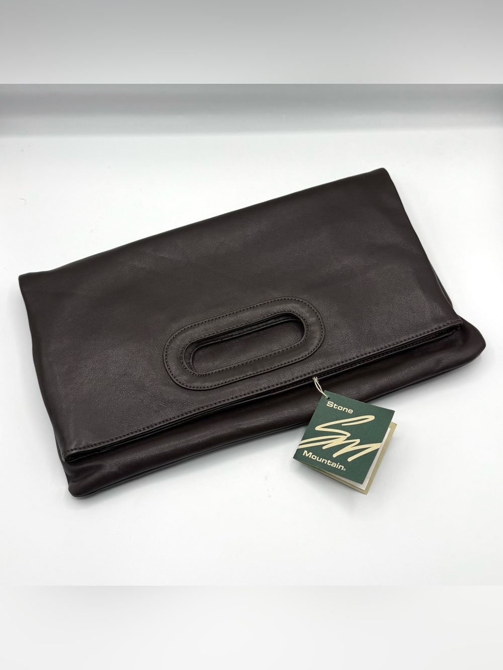 Stone Mountain Brown Leather Foldover Clutch Bag NWT